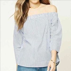NWOT Blue & white striped off the shoulder top